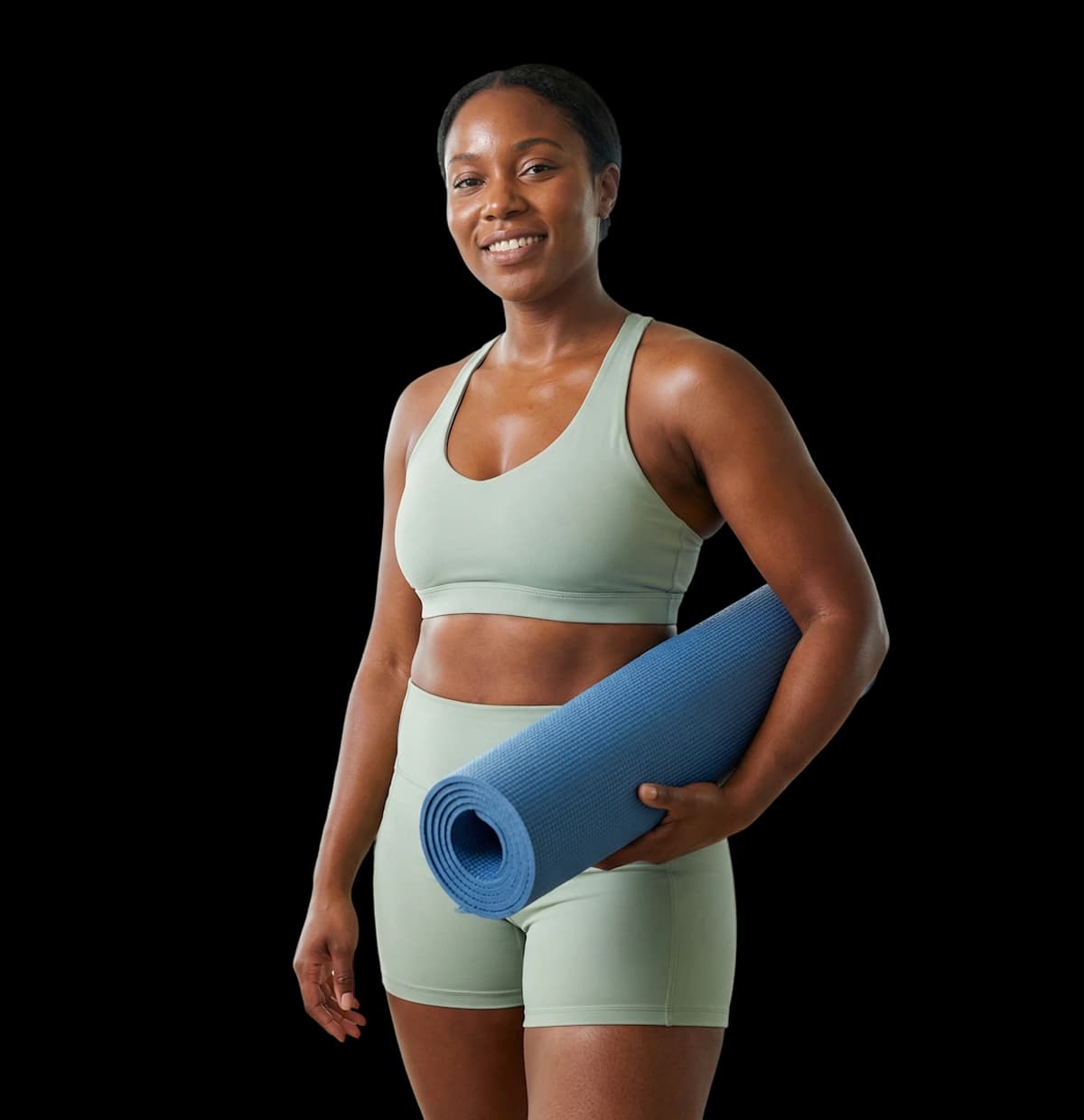 Client with a yoga mat